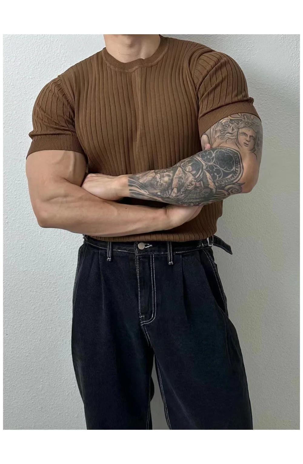 Trendy Polo Shirt for Men Summer Solid Color Top Versatile Knit Style Korean Short Sleeves Casual Fashion T-shirt