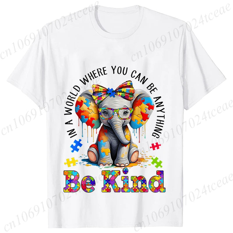 Elephant Autism Awareness Puzzle Adults Kids T-Shirt Fashion Acceptance Neurodiversity Shirt Summer Short Sleeve Tees