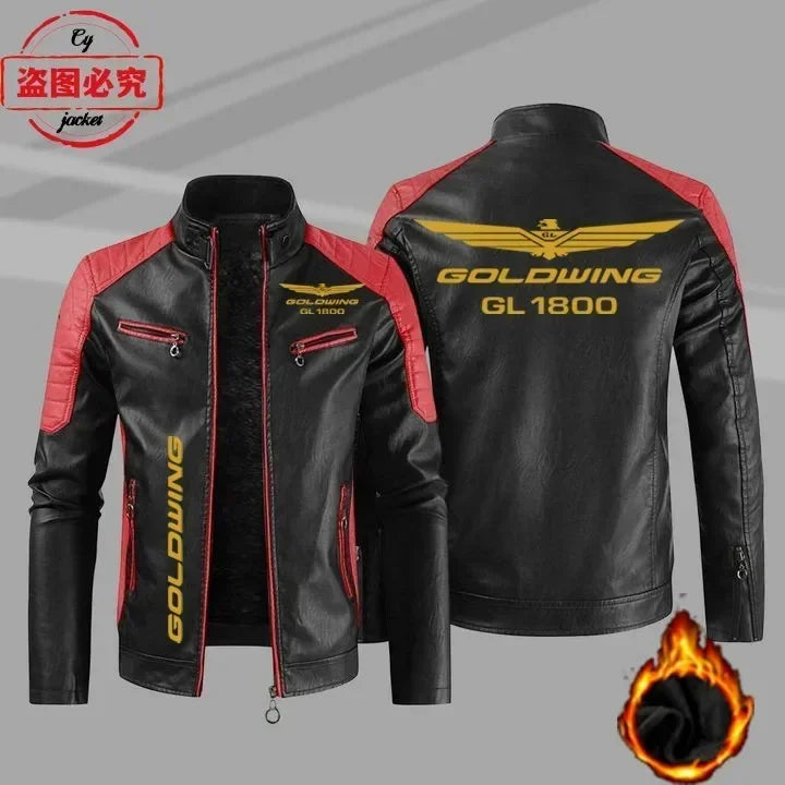 Gold Wing 1800 motorcycle LOGO washed pu leather jacket men's windproof autumn and winter spring and autumn leather jacket