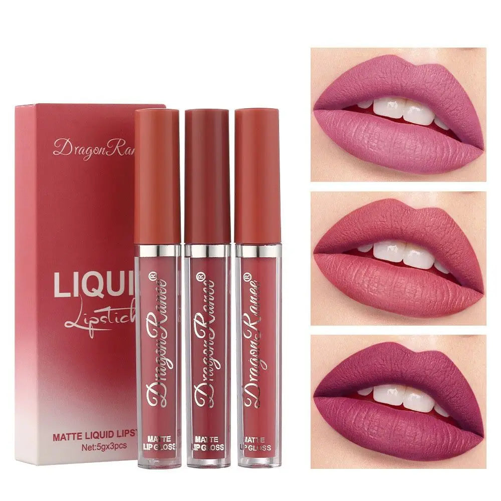 3pcs High Quality Waterproof Daily Style Lip Gloss Velvet Lip Glaze Matte Gloss Lipsticks Womens Lipstick