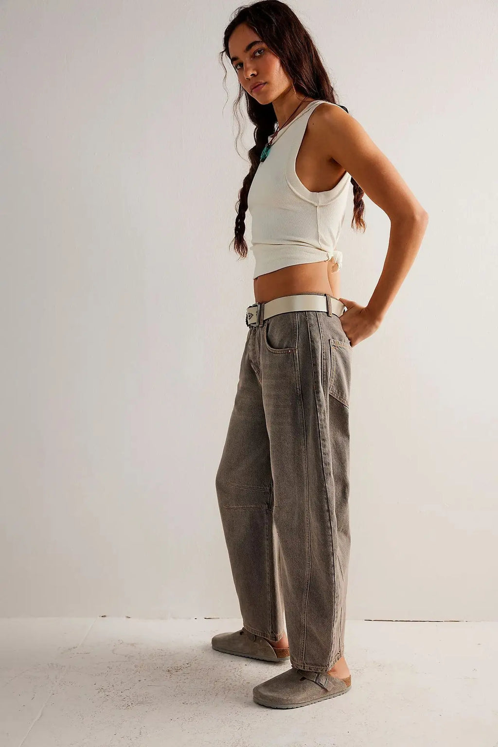 Cotton Denim Long Jeans for Women Trousers Casual High Waisted Jeans Cropped Pants Spring Summer Boho Beach Ladies Baggy Jeans