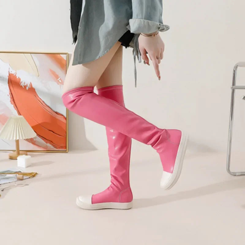 Women's Over-the-knee Boots Sexy  Women Stretch Tight Boots Flat Thick Bottom  Autumn Winter Black Women's Thigh High Boots