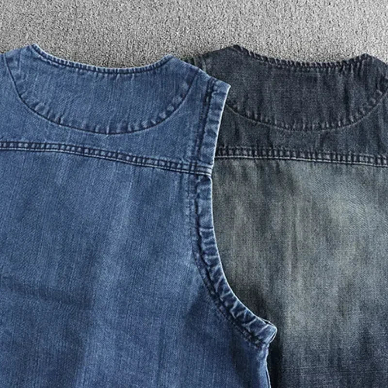 Vintage blue water wash to make old trend men's denim vest autumn and winter casual cotton sleeveless vest coat