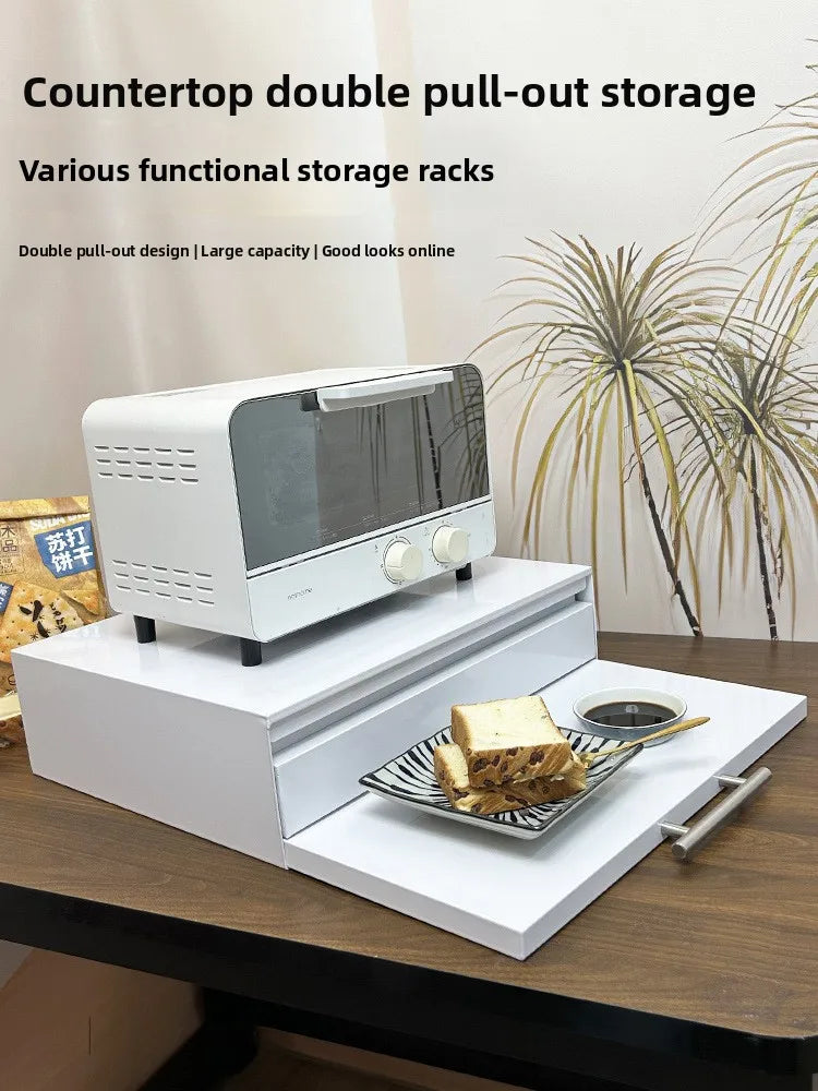 Pull-Out Kitchen Organizer Drawer Microwave Shelf with Extendable Board Countertop Oven Storage Rack Space-Saving Prep Station