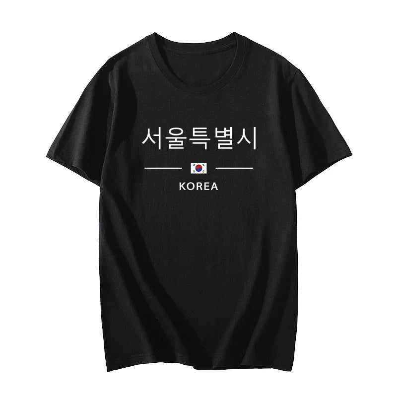 Korea Seoul Printed T-shirt High Quality Spring Summer Casual Fashion Round Neck Top Male Home Outdoor Comfortable Short Sleeved