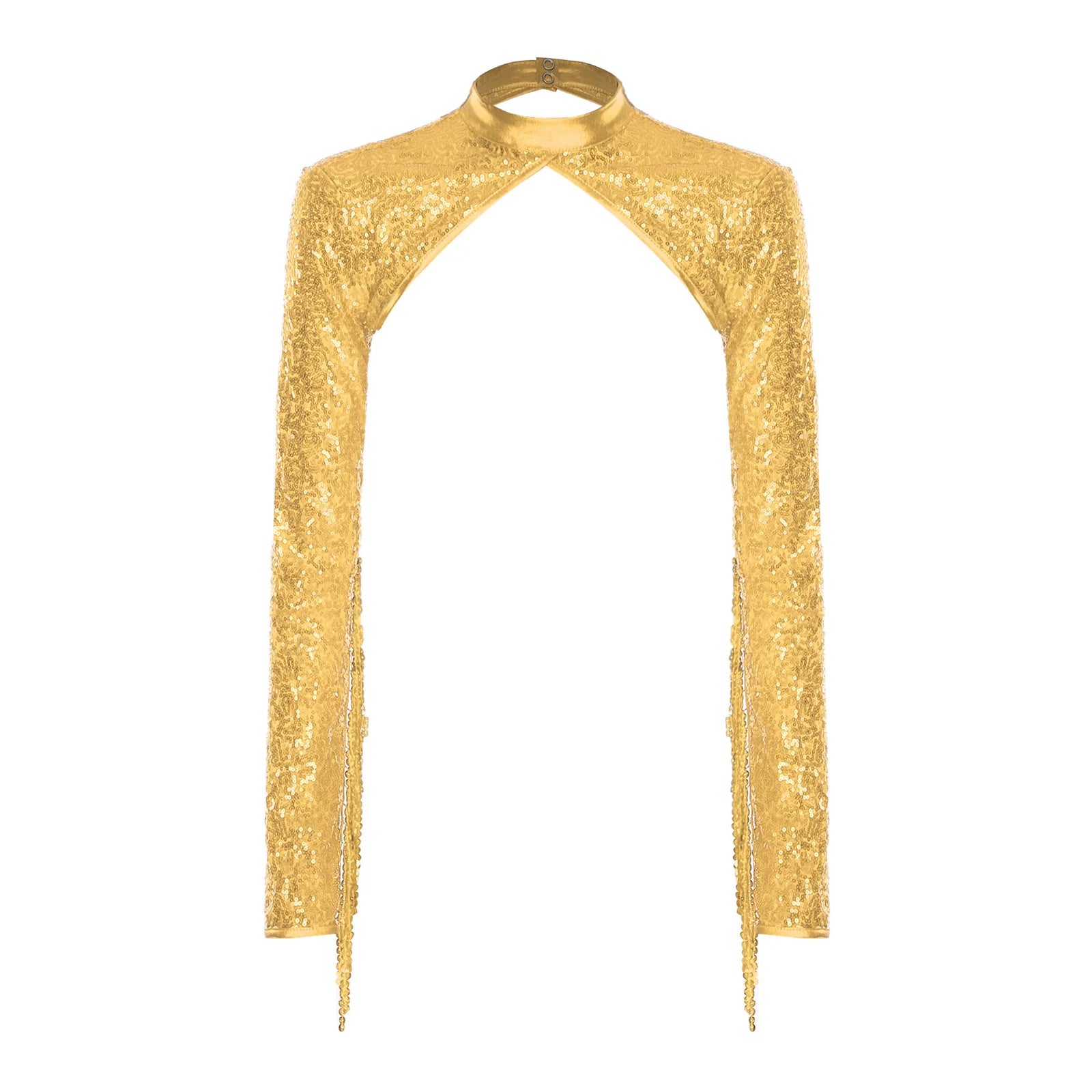 Womens Glitter Sequin Fringe Bolero Long Sleeve with Tassel Allover Sequin Shrugs Shawls Cropped Cardigan for Music Raves Party