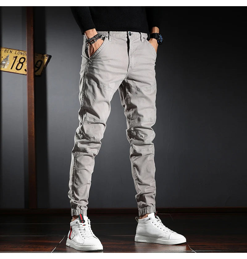 Streetwear Fashion Men Jeans Elastic Stretch Slim Fit Spliced Designer Casual Cargo Pants Hombre Hip Hop Joggers Men Overalls