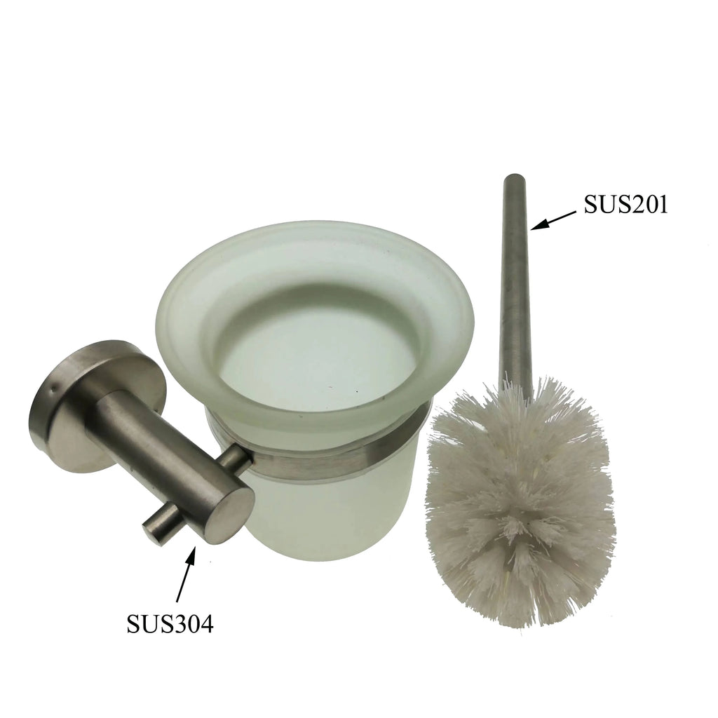 glass toilet brush holder wall mounted,  304 stainless steel bathroom cleaning brush black silver color