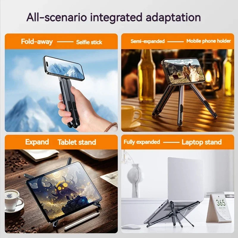 Foldable Magnetic Laptop Stand, Aluminum Alloy Adjustable Heat Dissipation Holder for Notebook Phone Tablet, Portable