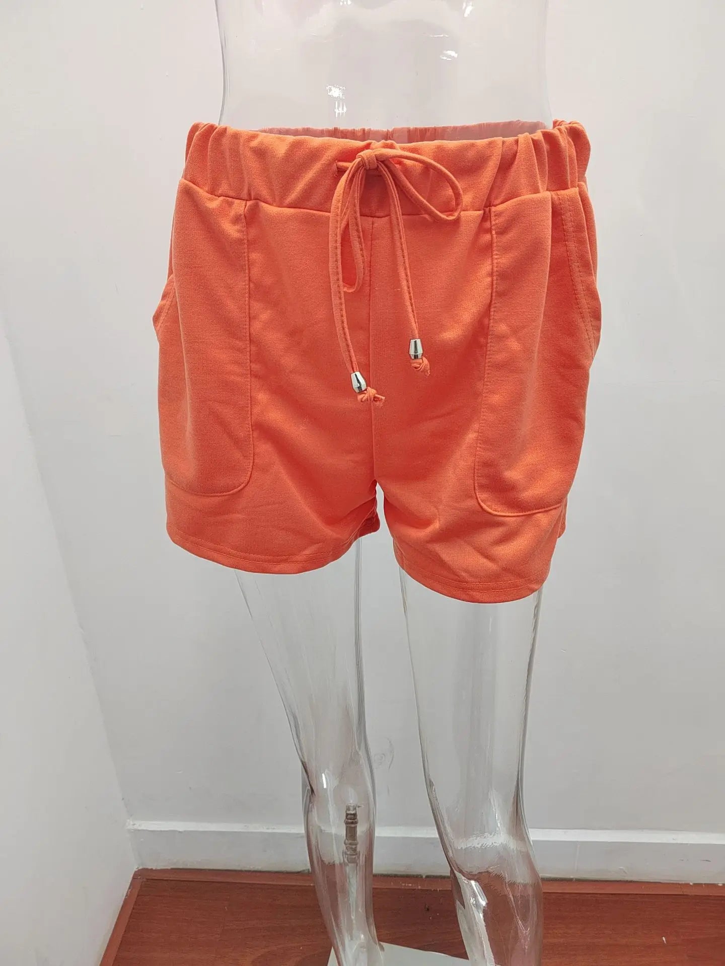 Summer casual pants women's solid color new high waist straight tube drawstring loose casual shorts women