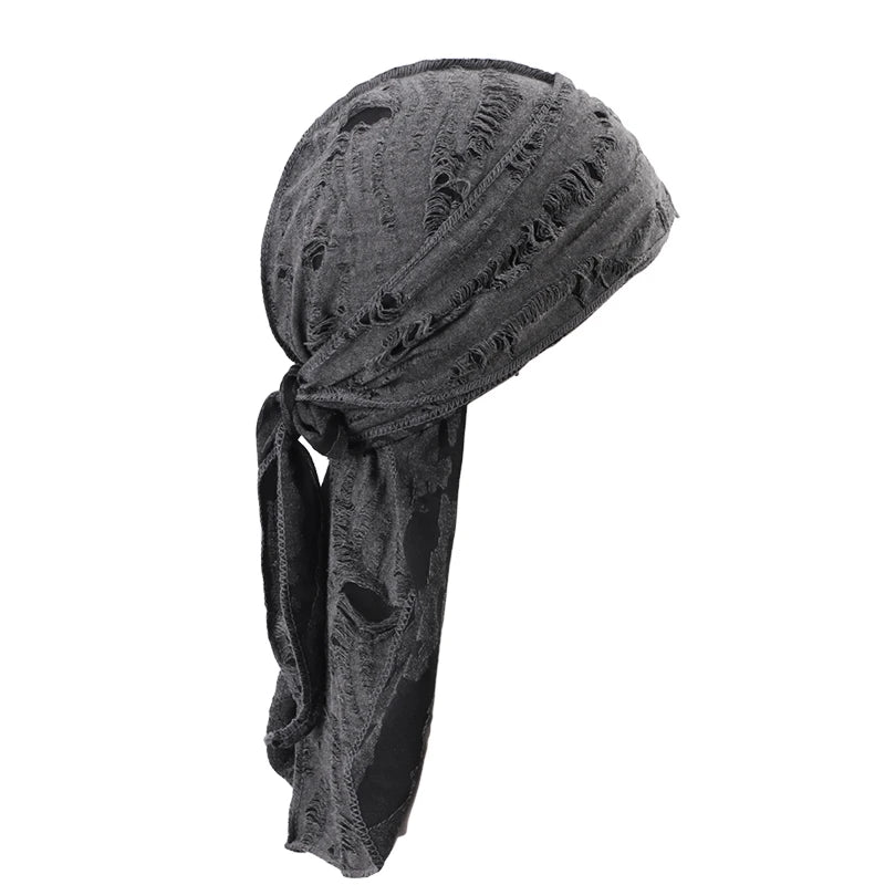 New Punk Style Cotton Durag Headband Elastic Knit Fabric Long Tail Pirate Cap for Men Cycling Head Scarf