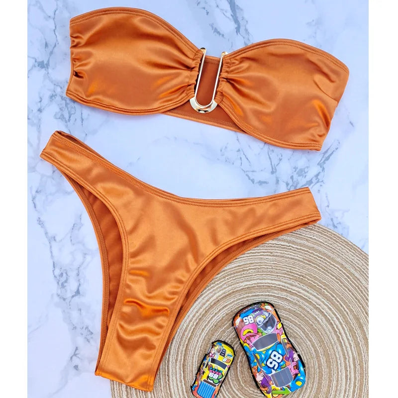 Bandeau Bikini Swimsuit Women 2026 Two-piece Swimwear Thong Bikinis Sets Female Bathing Suit Push Up Monokini Beach Wear Biquini