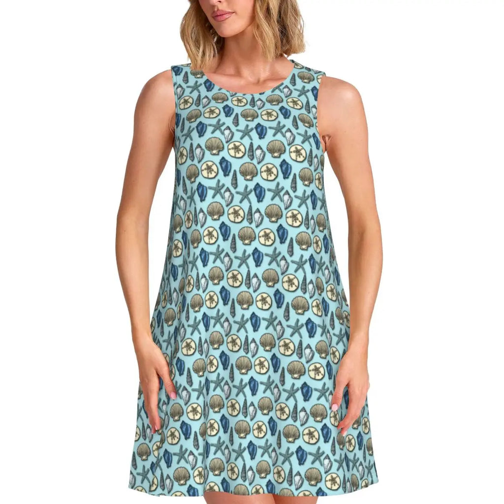 Beach Maldives Casual Dress Sea Landscape Print Pretty Dresses Woman Summer Street Style Printed Oversize Tank Dress