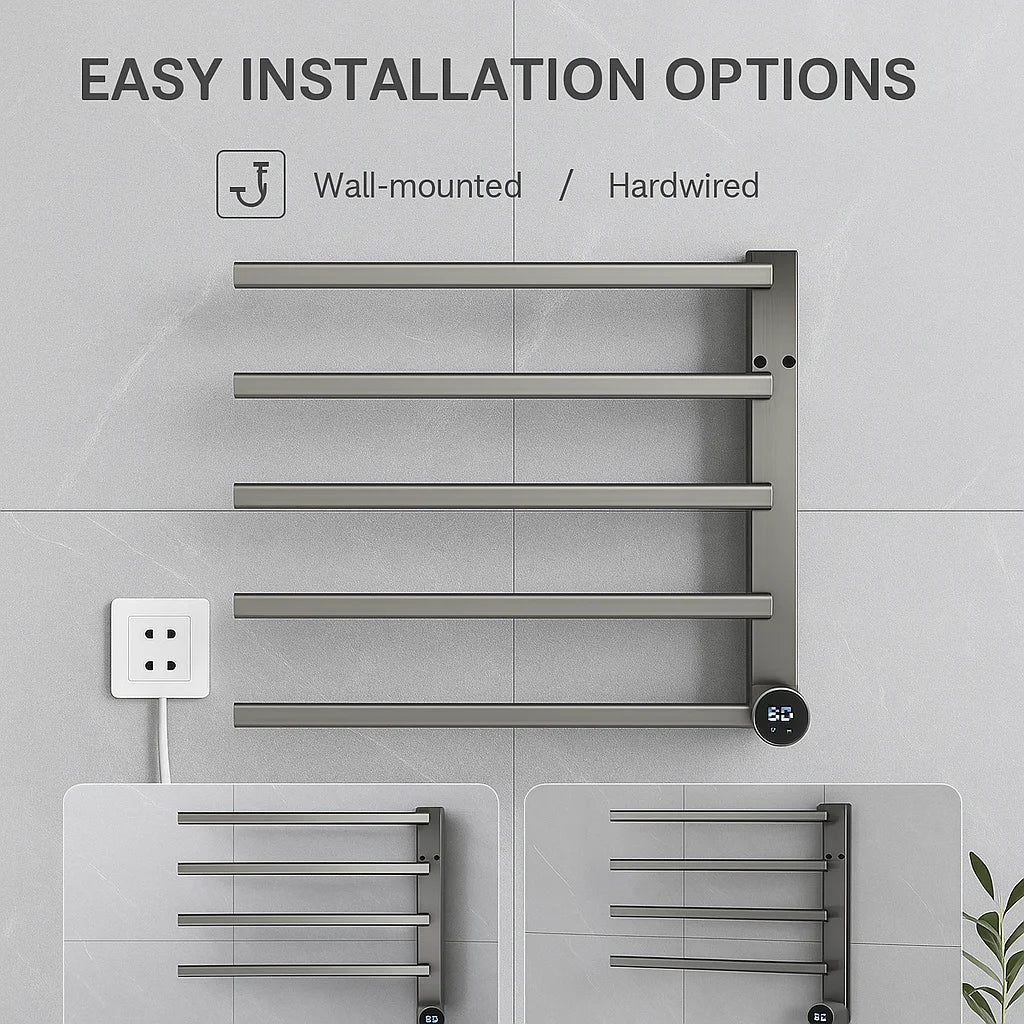 Wall Mounted Black Digital Display 304 Stainless Steel Electric Towel Warmer for Hotels Bathrooms Featuring Heater Technology