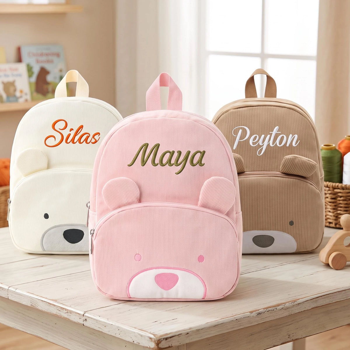 Personalized Name Embroidered Kids Backpack Pastel Corduroy Toddler Bag Soft Ribbed Fabric School Pack Cute Kindergarten Gift