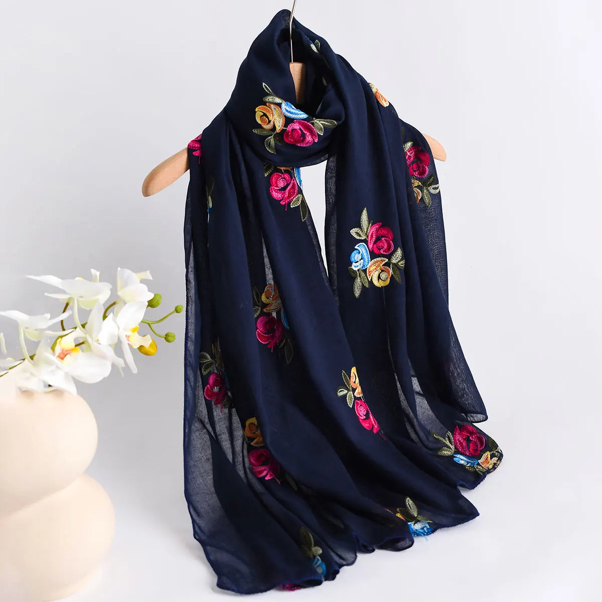 Spring and Summer Lightweight Breathable Cotton and Linen Embroidery Scarf Ethnic Style Fashionable Soft Women's Sunscreen Scarf