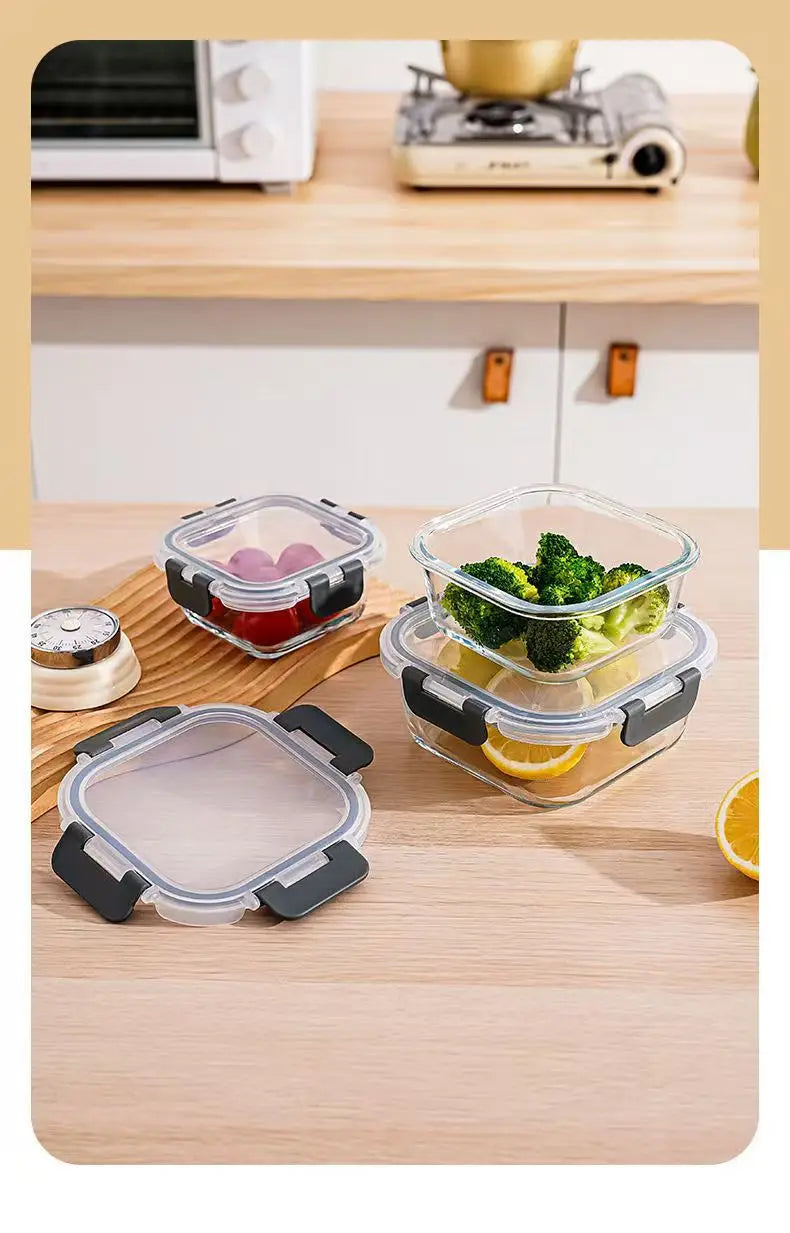 Rectangular Glass Lunch Box Microwave Safe Fresh Preservation Box for Office Workers with Lid Food Storage Containers Bento Box