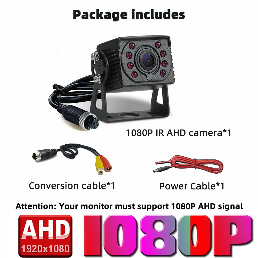 HD Backup Camera Infrared AHD 1080P Vision IR Rear View Reverse  Waterproof  for Vehicle Truck Bus Van Rv Parking Record Monitor