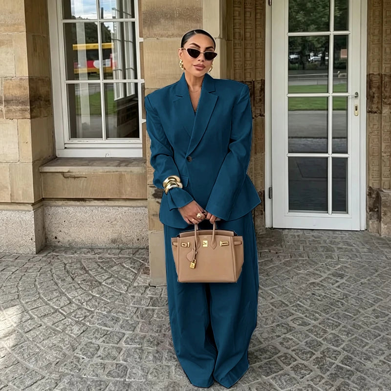 Chic White Wide-leg Pant Single Breasted Women Pants Set New Female Two Pieces(Blazer+Trousers) Conjuntos Femininos Elegantes