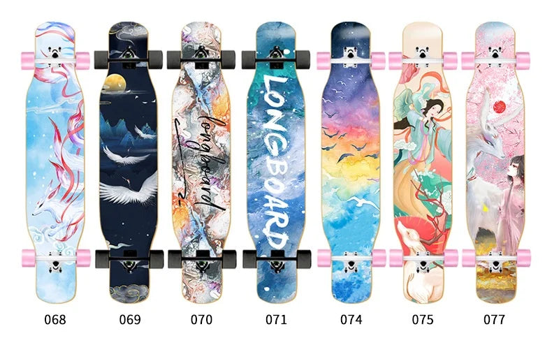 44 Inch Double Kick Dance Longboard 7-Layer Maple Wood Double Sided Graphic Complete Skate Deck All Ages Amateur Professional Ri