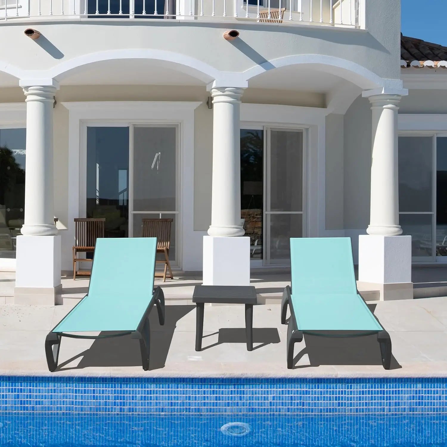 Outdoor Aluminum Chaise Lounge 3-Piece Set 5-Position Adjustable Recliner with Side Table for Patio Beach Pool Yard, Customized