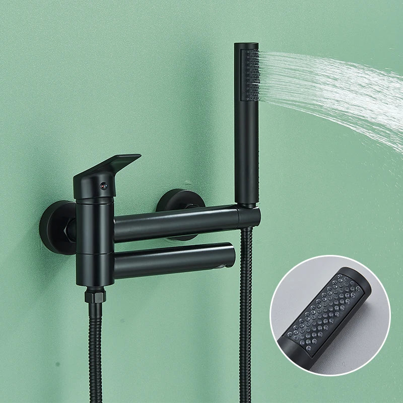 Bathroom Bathtub Faucet Wall Mounted Brushed Gold Rotatable Bathtub Shower Set Bidet Bathtub Mixer Tap With Hand Shower