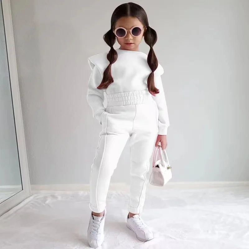 2024 Children's New Clothing For Girls Autumn And Winter Candy Color Fashion Long-sleeved Hoodie Pants Two-piece Set