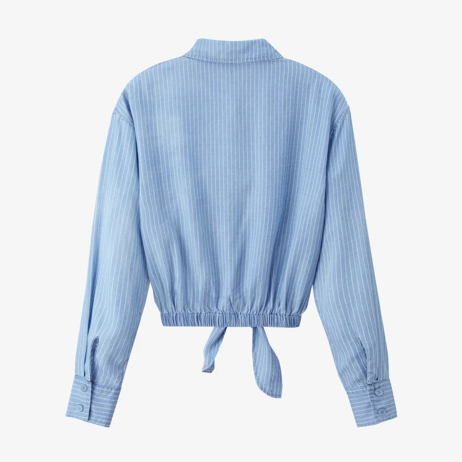 AS  SS26 Lyocell light Denim pinstripe wrap shirt + dress matching set fashionable vitality women's outfit