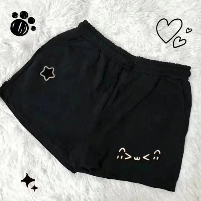 Cotton Shorts Women Print Cute Pantalones Cortos De Mujer 2025 New Bottoms Casual Fashion Elastic Waist Summer Wide Leg Pants