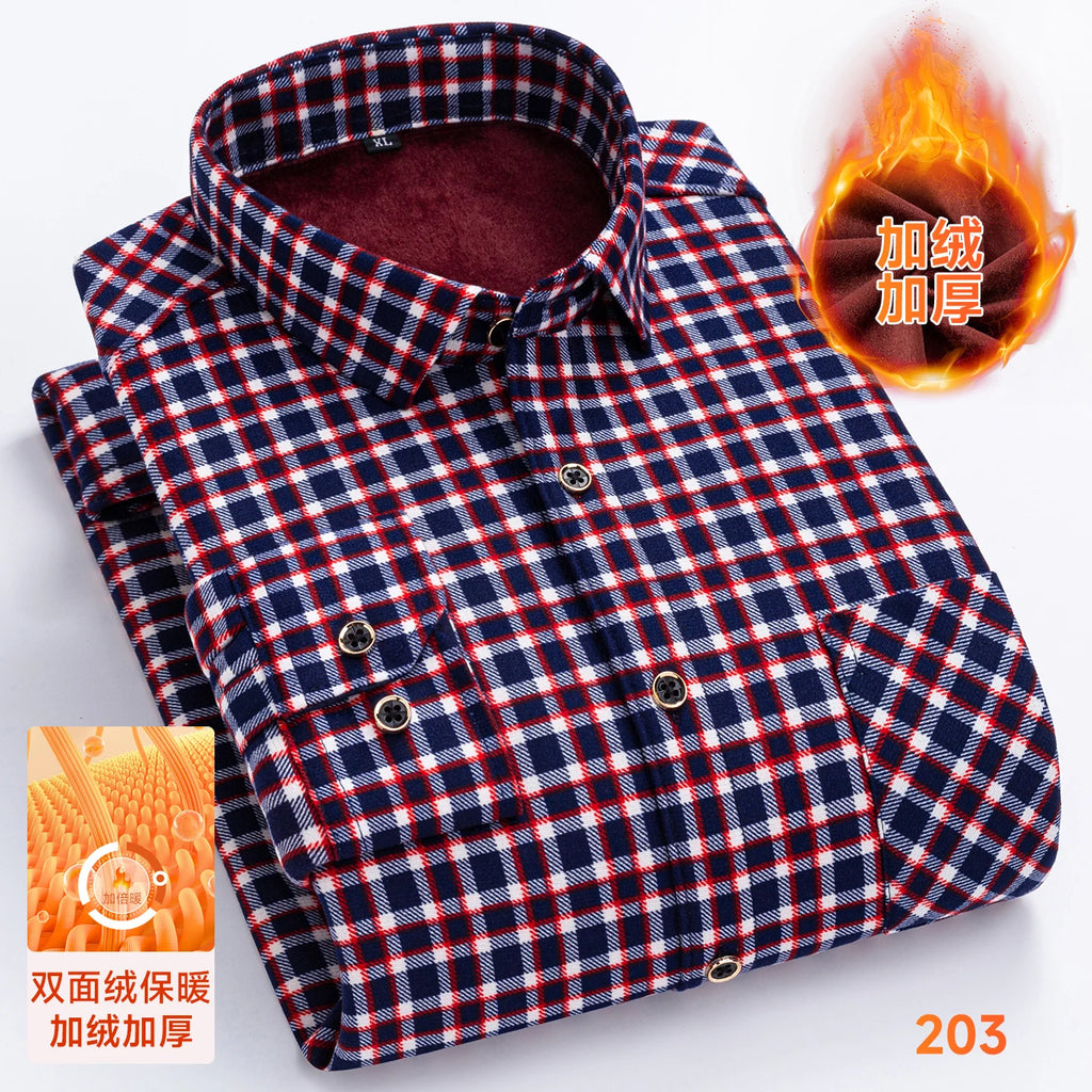 Men's Double-Sided Fleece Long-Sleeved Shirt 7XL8XL with Fleece for Warmth, Thickening and Cold Resistance, Casual Winter