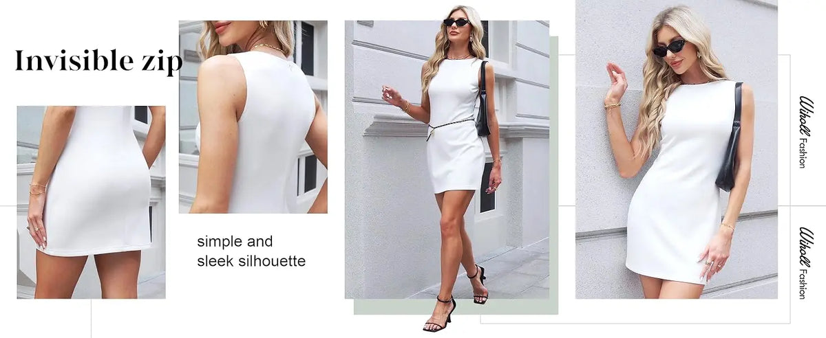 Women's Summer Sleeveless Boat Neck Mini Dress Slim Fit Party Club Bodycon Dresses