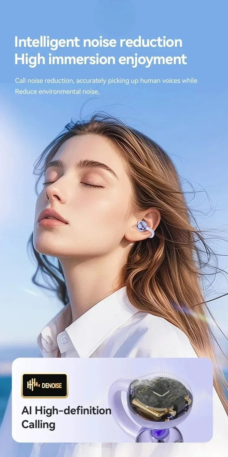 Digital Display Ear Clip Headphones Wireless Bone Conduction Bluetooth 5.4 Earbuds Comfortable Waterproof Sport Headsets