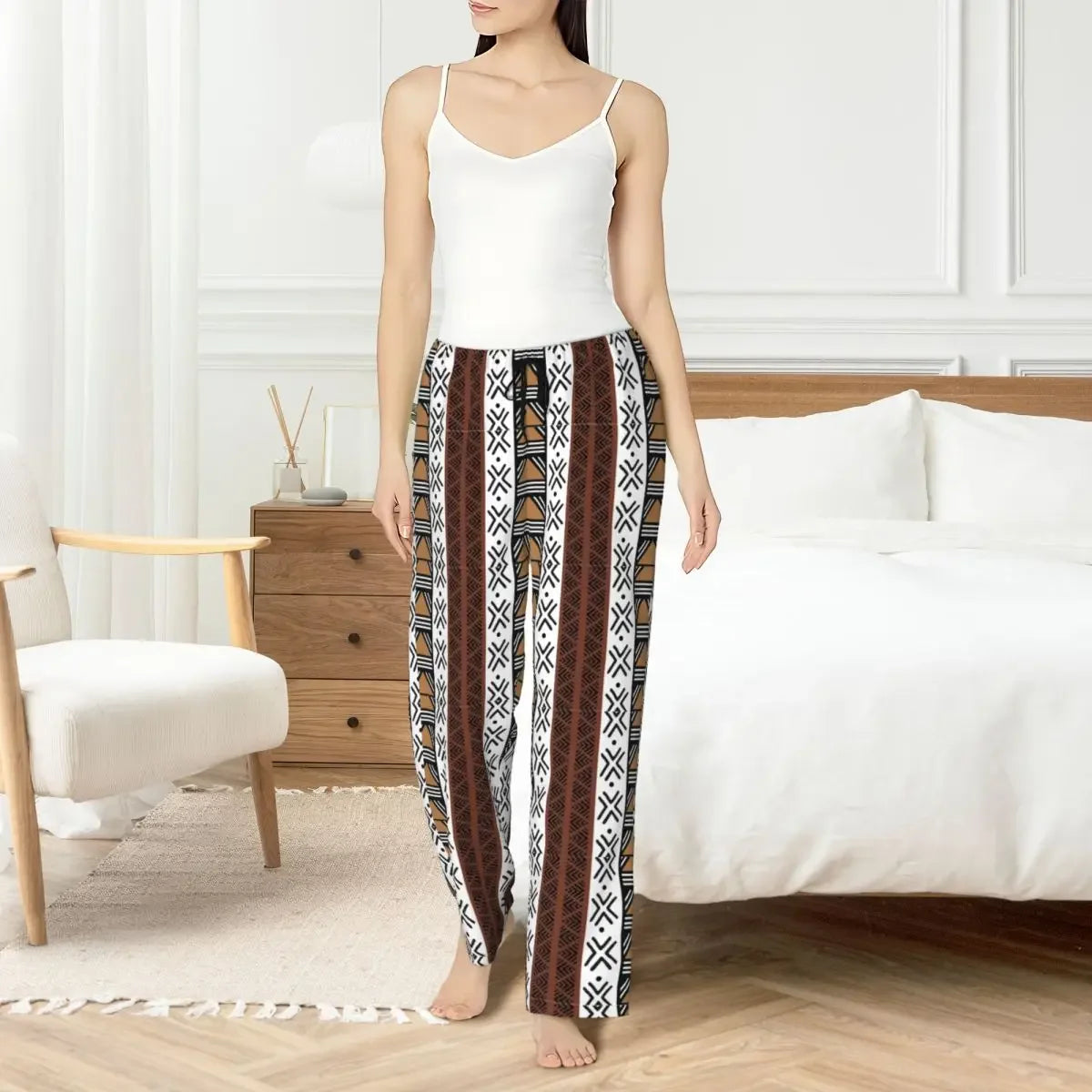 Custom African Tribal Bogolan Pattern Women Pajama Pants Lounge Sleep Sleepwear Bottoms with Pockets