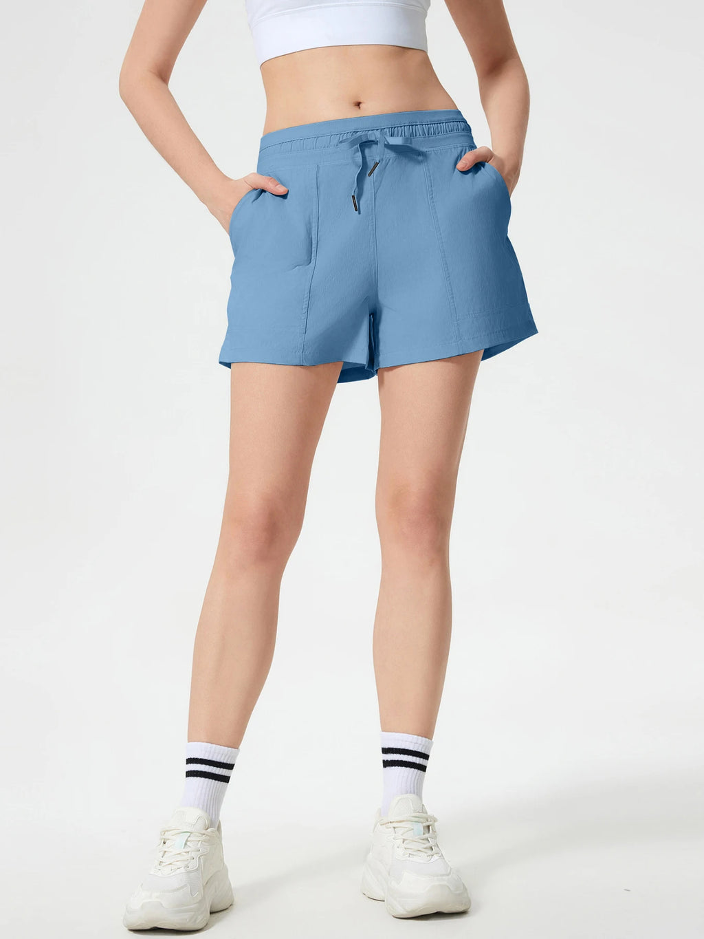 ‌Women's Casual Shorts - Elastic Waistband with Drawstring, Slant Pocket Design, Ideal for Summer & Outdoor‌