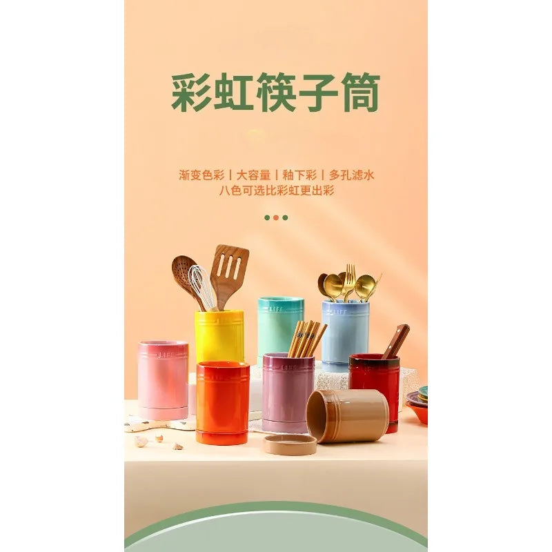 Porcelain Kitchen Utensil Holder for Countertop,Ceramic Storage Organizer for Knives Spoons and Forks,Cooking Tools Container