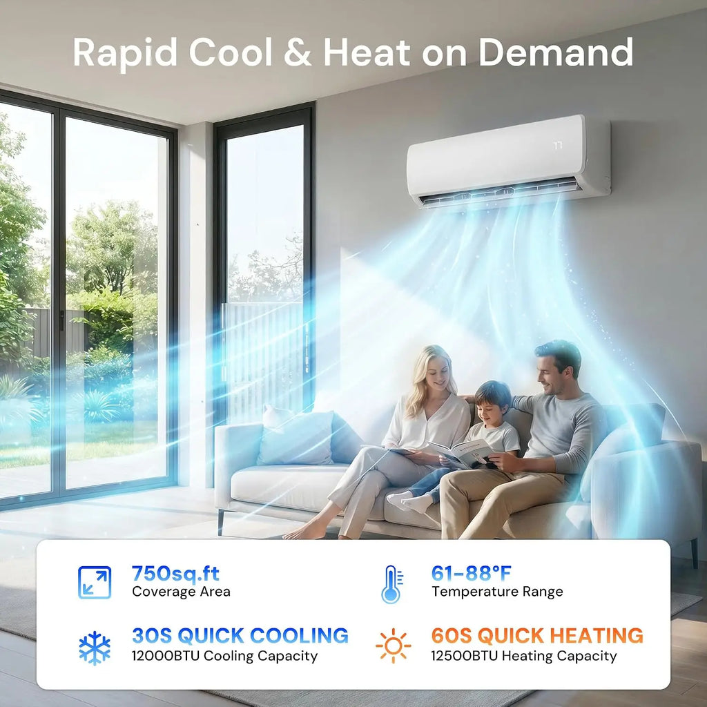 12000BTU Mini Split AC & Heat Pump, 19 SEER2 Ductless Inverter Air Conditioner with Pre-Charged Condenser, Custom
