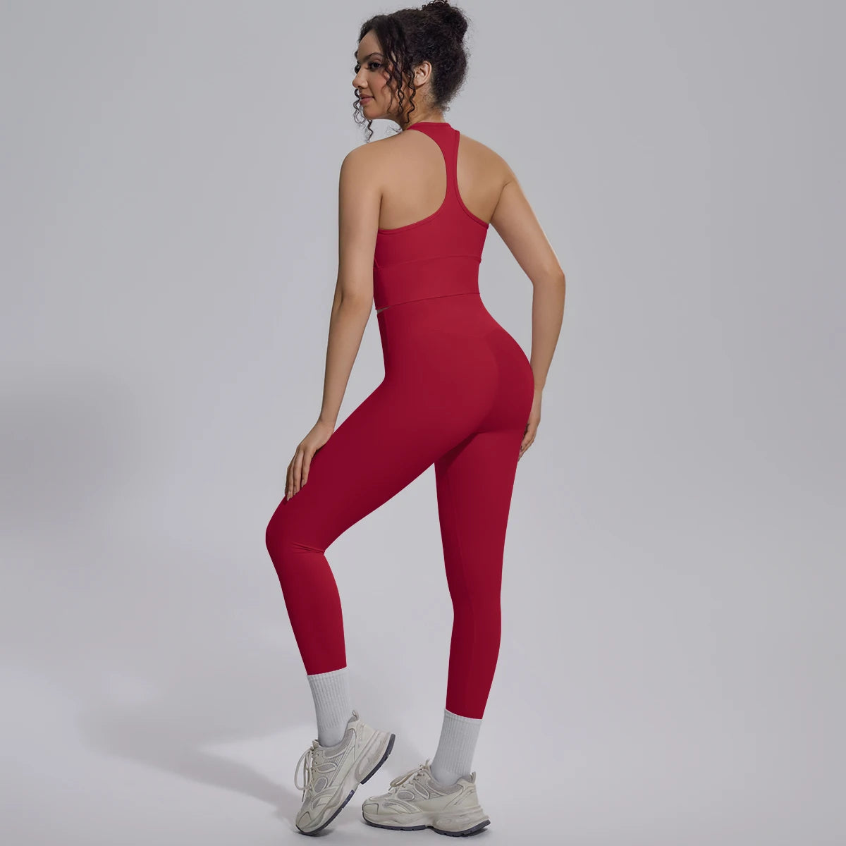 Rooftrellen New Women's Two-piece Set Fitness Sports Solid Color Yoga Set Summer Quick Drying Legging Pants Gather I-shaped Vest