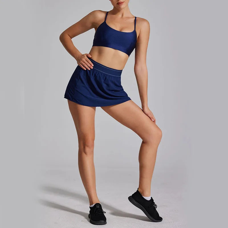 Women's Two Piece Sports Short Skirt Tennis Skirt High Waist Golf Skirt Running Yoga Skirt With Pockets Elegant Dresses