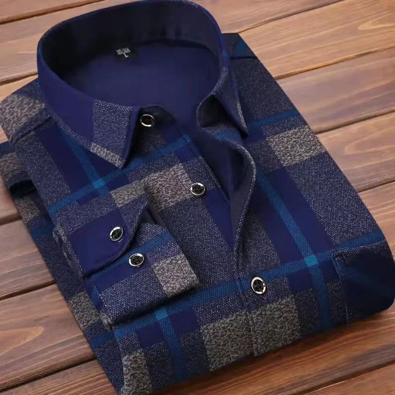 2026 Winter New arrival Men's Fashion Casual Long Sleeve Shirt autumn Men Fleece Thick Warm High Quality Large Size Shirt M-4XL
