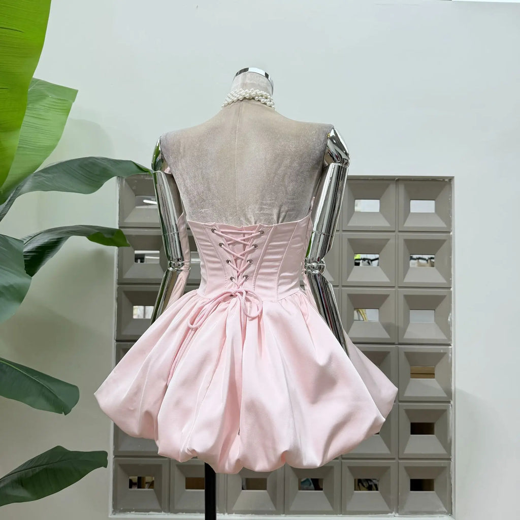 Women Sexy Strapless Bow Corset Mini Dress With Shorts Birthday Party Homecoming Prom Ball Elegant Ruffle A Line Evening Dresses