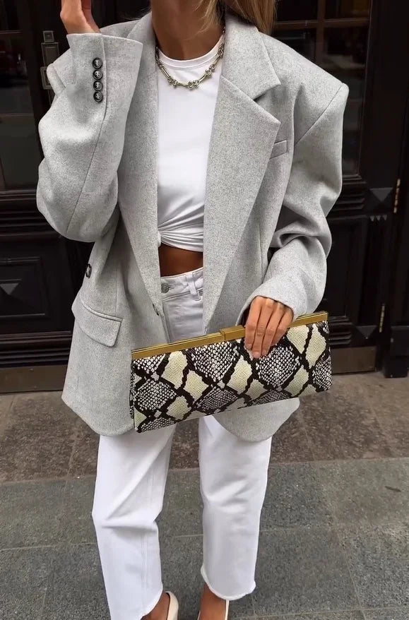 Women Red Blazer Jacket Single Button Lapel Collar Loose Casual Coats 2026 Autumn Winter New Fashion Street Oversized Streetwear