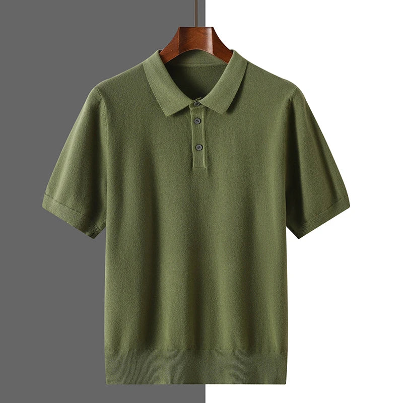 New summer 100% pure wool men's short sleeve polo neck T-shirt fashion youth casual Joker shirt thin T-shirt sweater