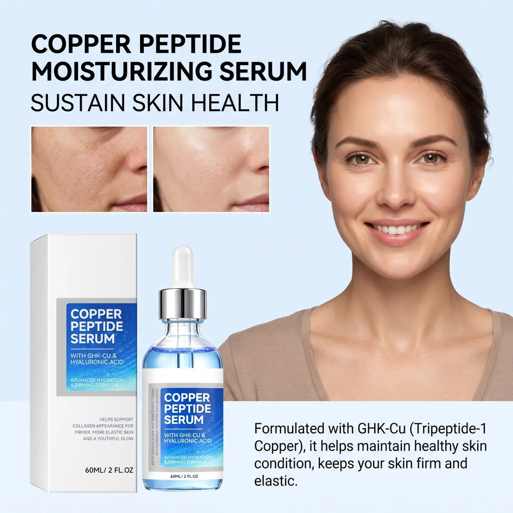 Copper Peptide Face Serum with Hyaluronic Acid & Niacinamide, GHK-Cu Hydrating Serum for Firm, Smooth & Glowing Skin 60ml