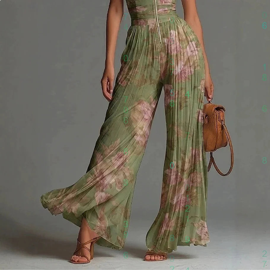 Sexy Sleeveless Jumpsuit Printed Mesh Split Irregular Hem Bodysuit Overall Pants Jumpsuits Spring Summer