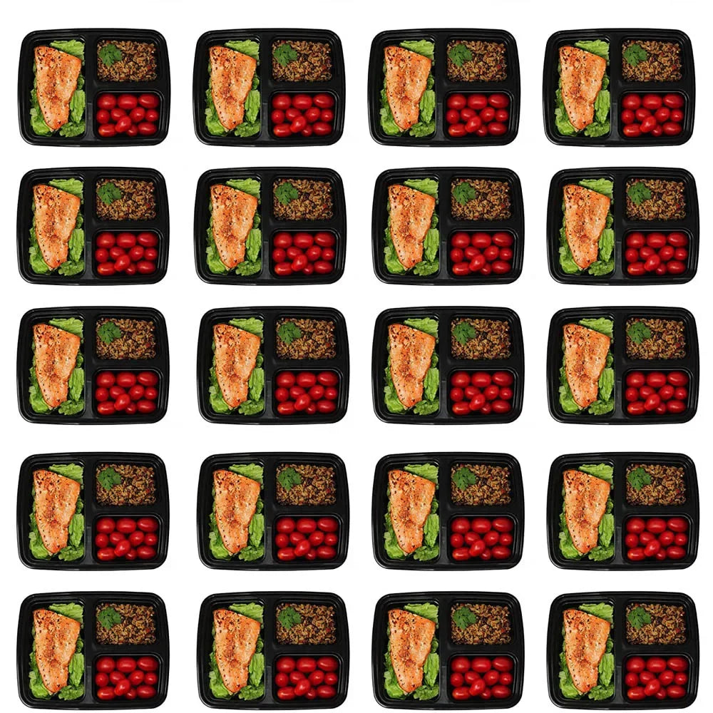 32oz Three Grid Lunch Box 20Pcs Disposable Lunch Box Microwave Heating Tableware Stackable Plastic Food Storage Container