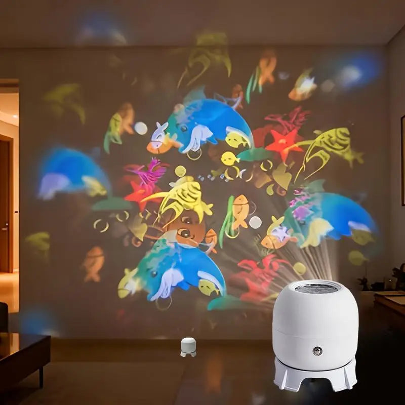 ●LED Ocean Projector Light 360° Rotating Dynamic Night Light USB Powered Ambient Lamp Decorative Lighting For Game,Living Room