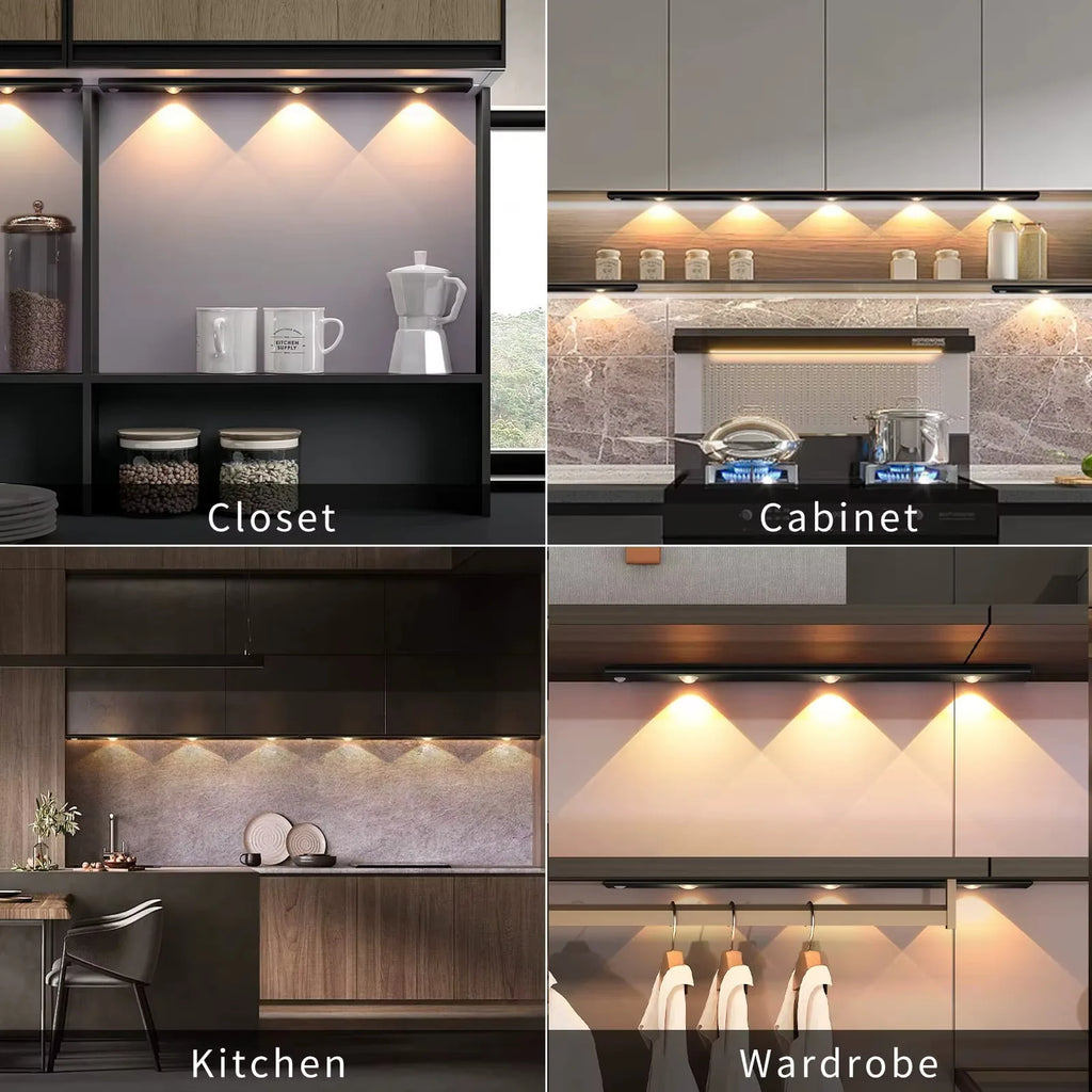 LED Ultra Thin Under Cabinet Lights Motion Sensor Wireless Night Light,3 Color Dimmable Light For Kitchen Bedroom Wardrobe