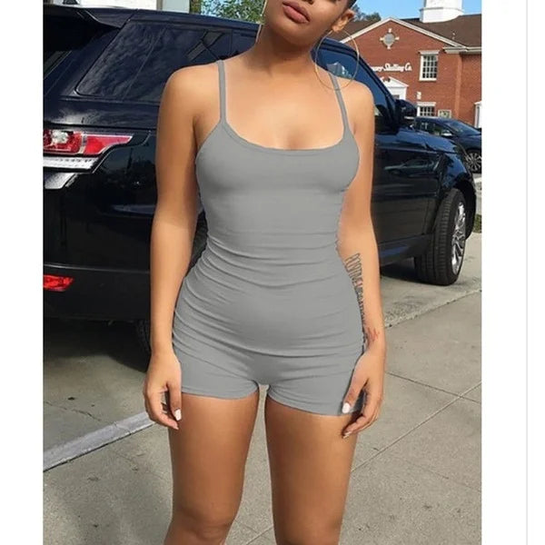 Women Spaghetti Rompers for Women Sexy Condole Super Short Playsuits Summer Solid Shorts Strap Low-Cut Back Romper
