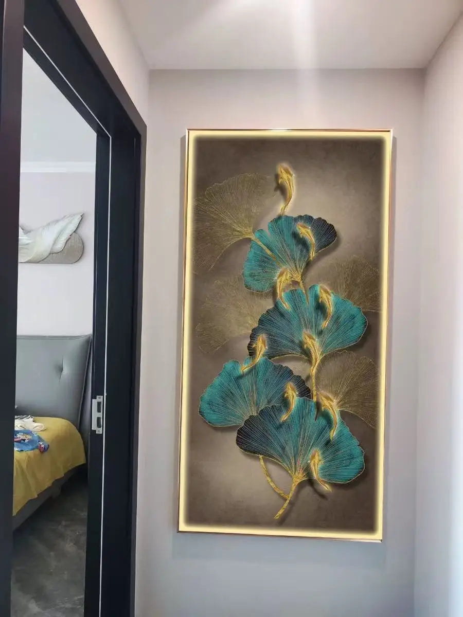 Led Light  Decorate living room dining room  orridor Bedroom staircase Simple Modern Hanging Painting Mural Ginkgo Mural Lamp