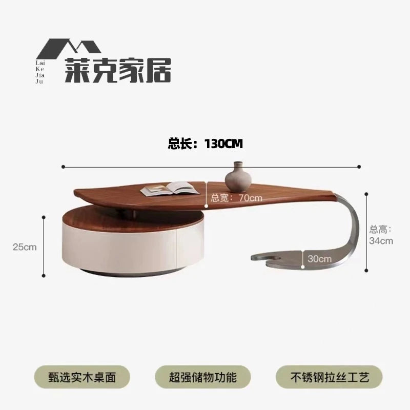 Modern simple leaves solid wood special-shaped small apartment art living room household antique saddle leather coffee table